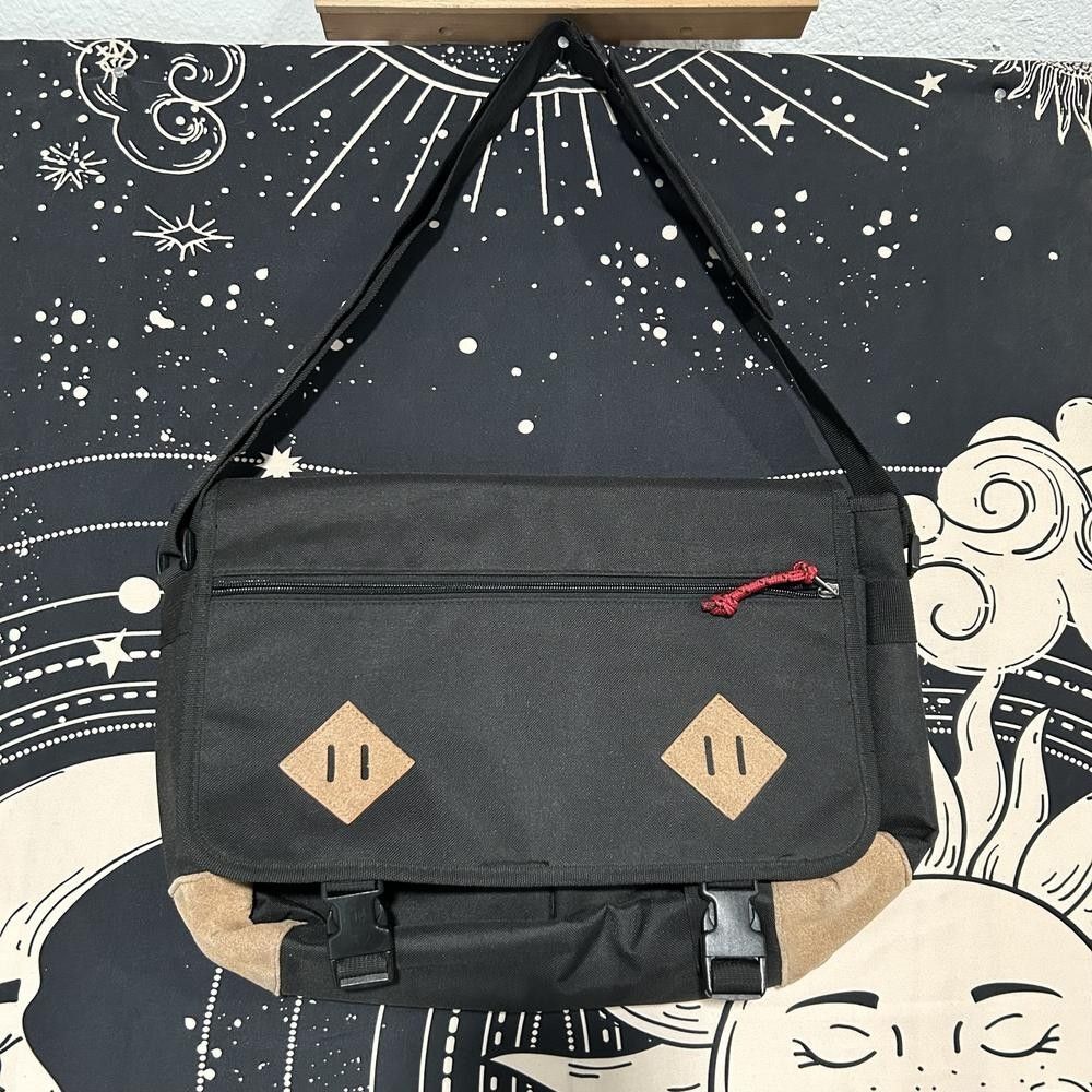 Merona Messenger Shoulder Bag Men's Black Canvas Adjustable Crossbody Strap